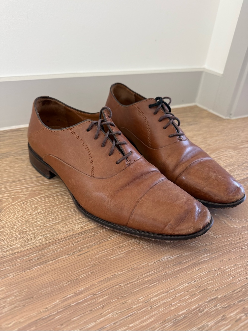 Johnston & Murphy Tan Leather Cap-Toe Oxfords